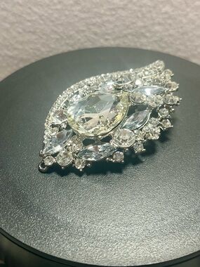 Clear Crystal Teardrop Brooch or Pendant in Silver Tone Wedding Dress Ready